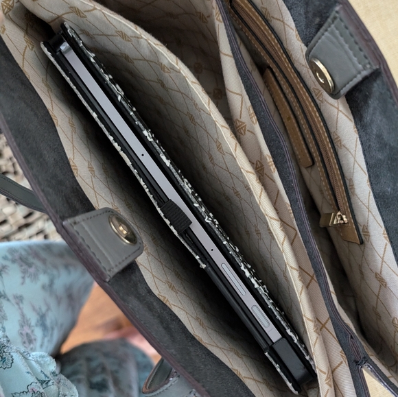 Antonio Melani Two Tone Grey Leather/Faux Leather Tablet (or Small Laptop) Bag - Picture 15 of 16